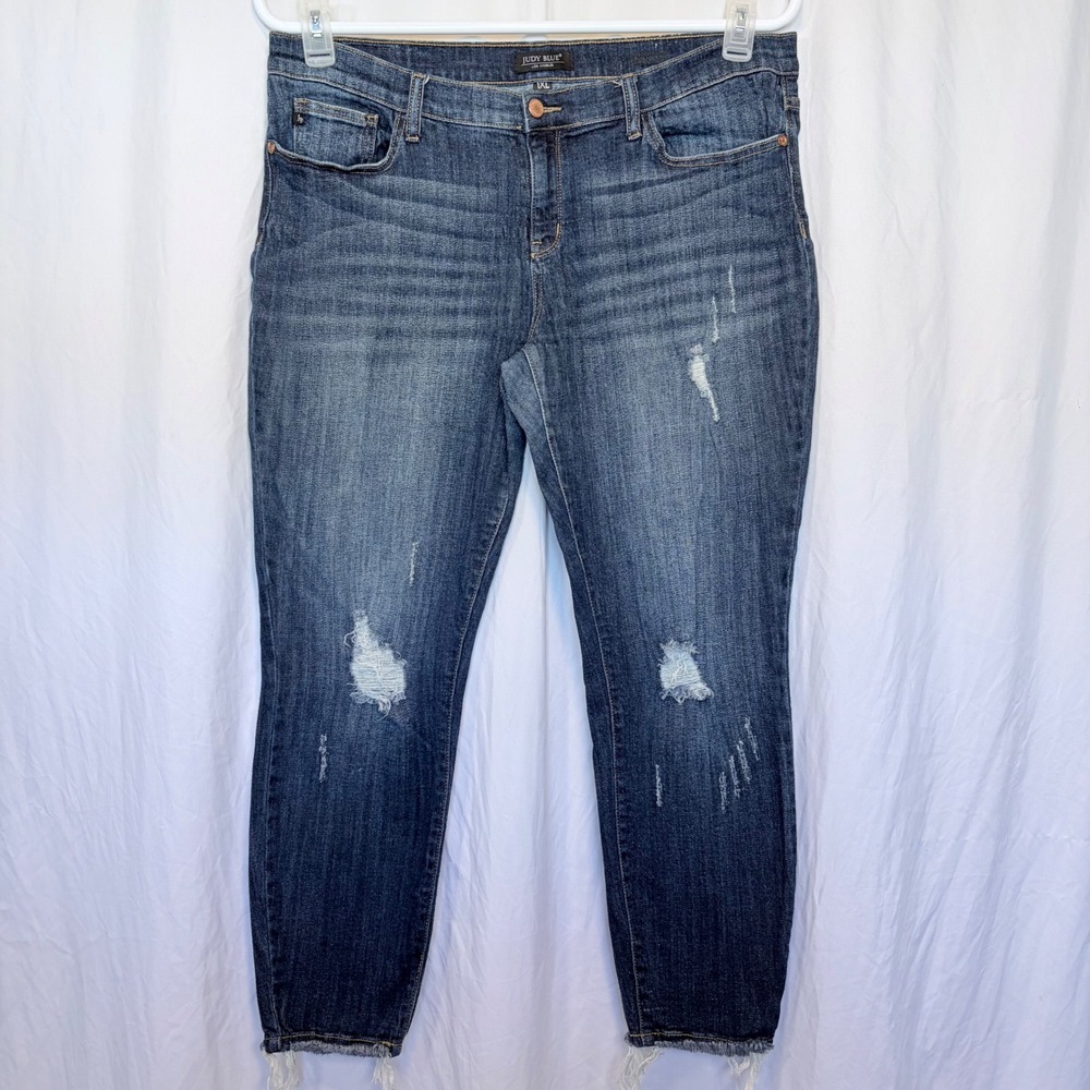 Judy‎ Blue Jeans Skinny Distressed Dark Wash Raw Hem JB6227DK 1XL